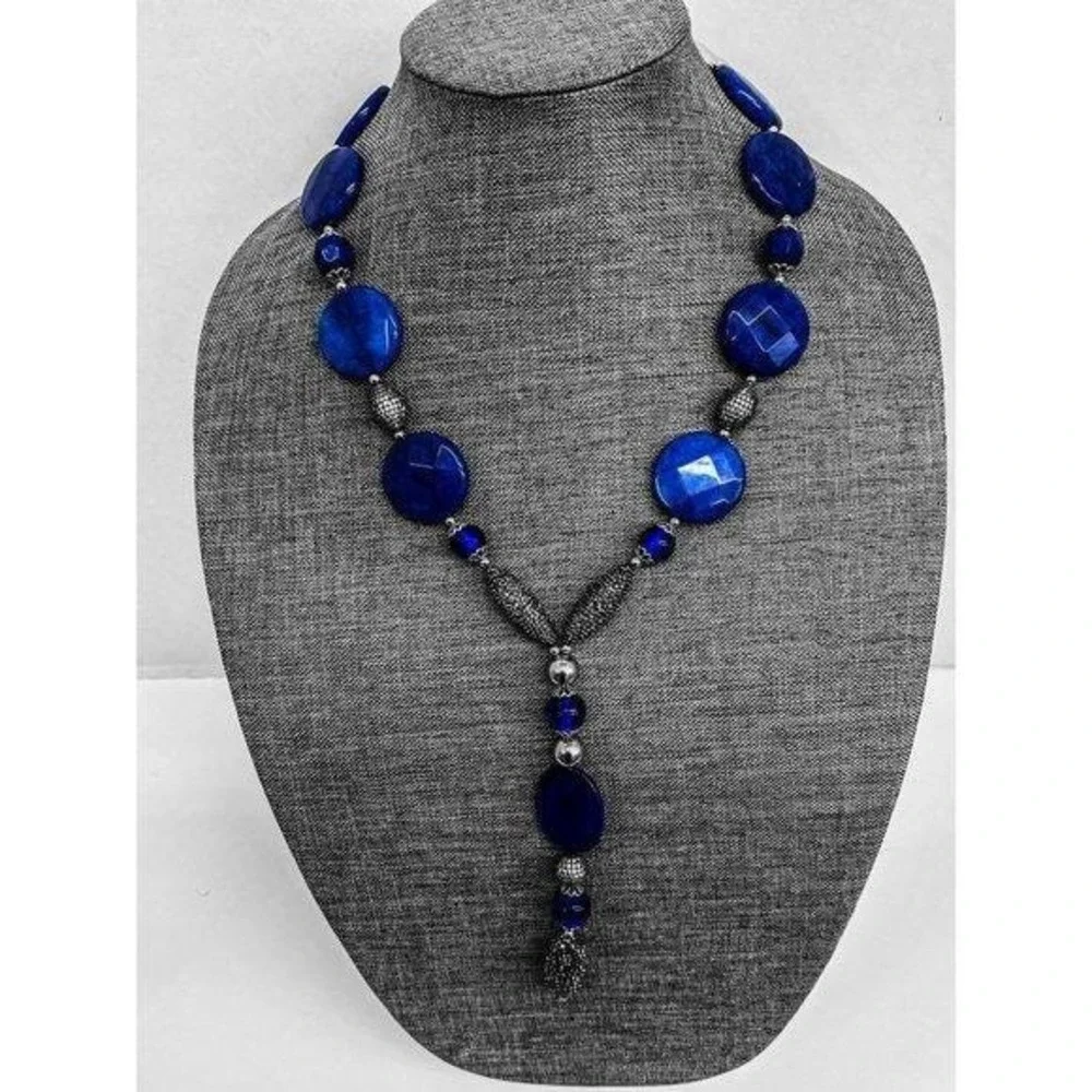 Necklace Lapis Lazuli Blue Pave Lobster Clasp Y-Drop Style New with Tags